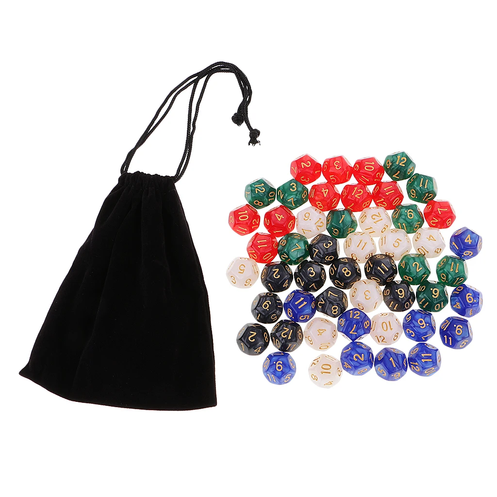 50 Pieces D12 Dice 16mm 12 Sided Die Set with Dice Bag for D&D Role Playing Games