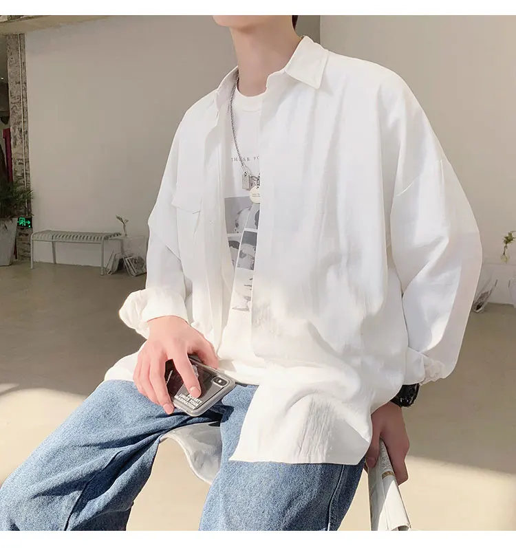 2019 корейские демисезонные дизайнерские тонкие мужские черные и белые повседневные рубашки