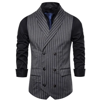 

M-3XL Striped Mens Vest Casual Formal Waistcoat Wedding Dress 2019 Mens Dress Vest Autumn Winter Casual Double-breasted
