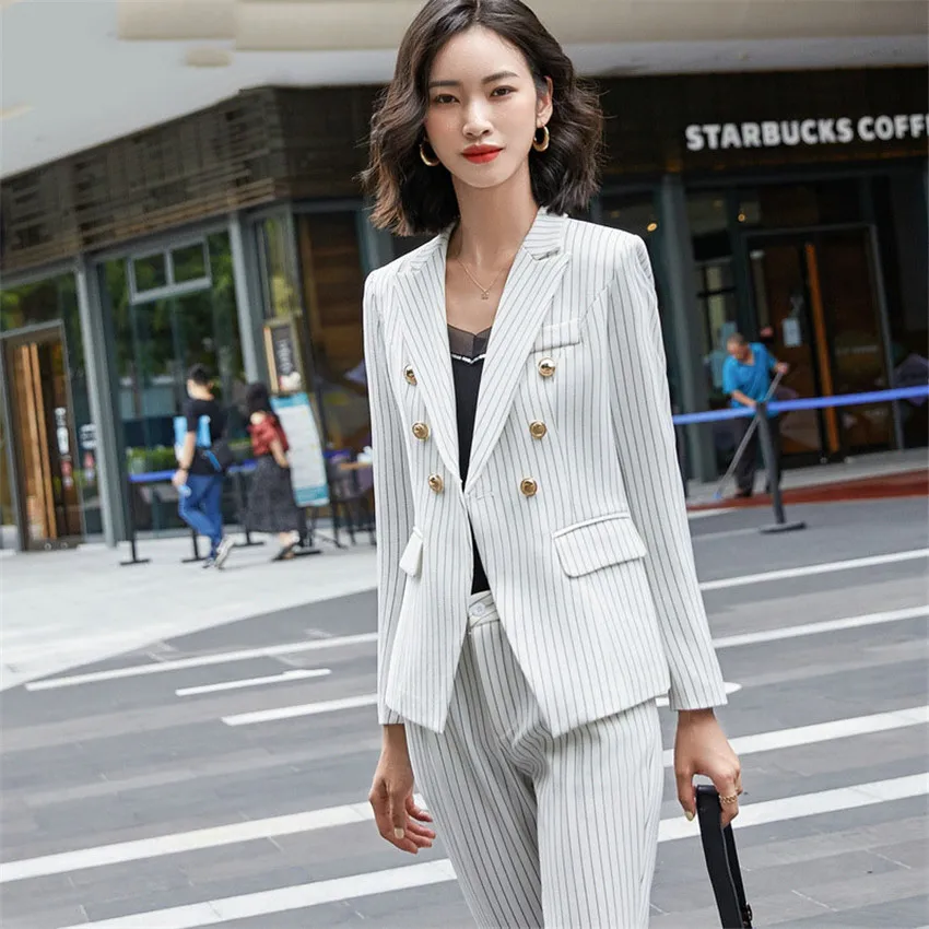 Business Pant Suits Ol 2 Piece Set For Women Business Interview Suit Set Uniform Slim Blazer And Pencil Pant Office Lady Suit