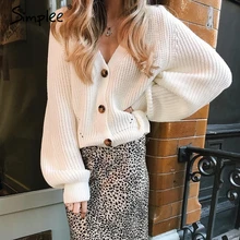 Simplee Кардиган v-образным вырезом вязаный женский Повседневная сплошная пуговица с летучей мышью и свитером Элегантные осенние женские кофты