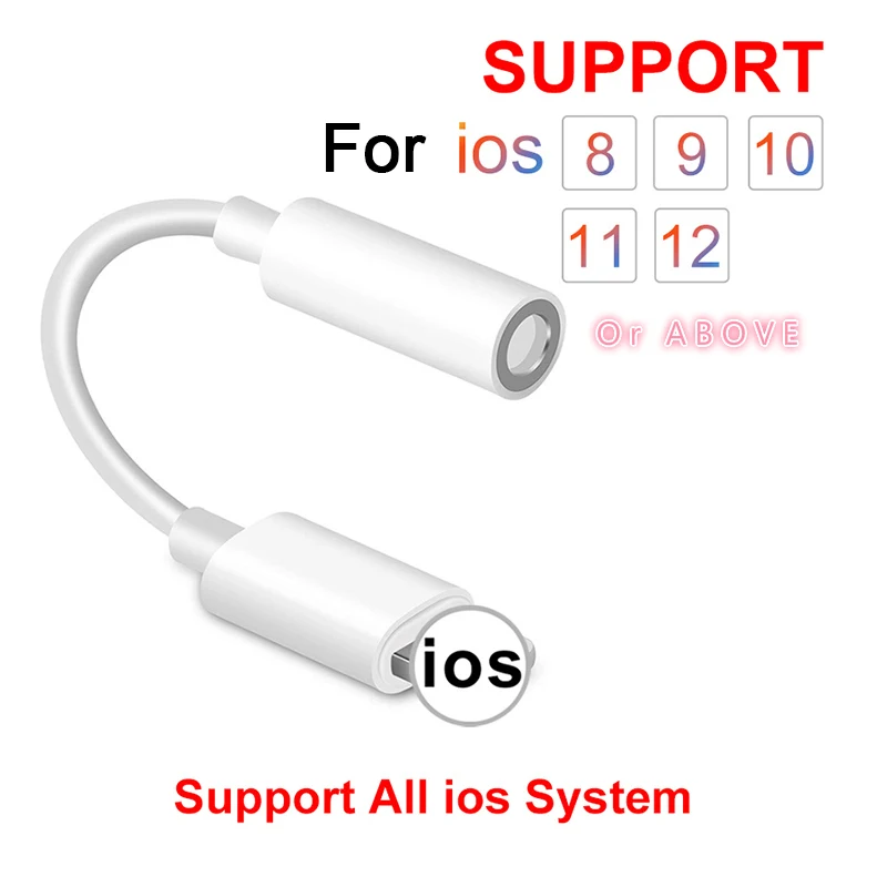 Поддержка всех систем IOS адаптер для наушников для iPhone 7 8 X XR XS адаптер для Lightning на 3,5 мм AUX Jack кабель конвертер - Цвет: for all IOS