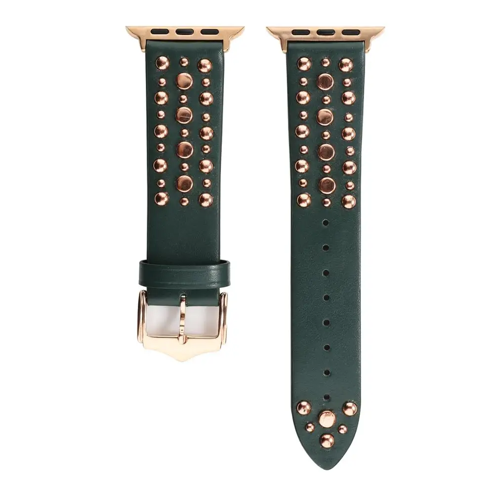 Green Rose Gold Заклепки Band для apple watch серии 5/4/3/2/1 Спортивный бесшовный ремешок correa наручных часов iwatch 38 мм 40 мм Браслет apple watch 44/42 мм кожаный ремень - Цвет ремешка: Green Rose Gold