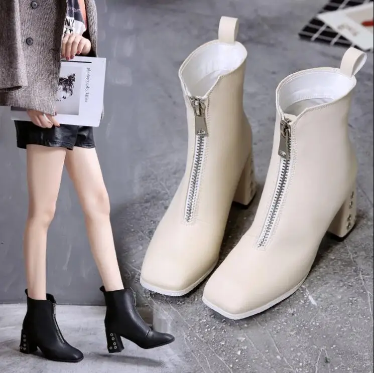 

Ankle Boots Women Shoes Woman Boots Fashion High-heeled PU Short Booties 2019 Autumn New Comfortable Breathable Booties X379