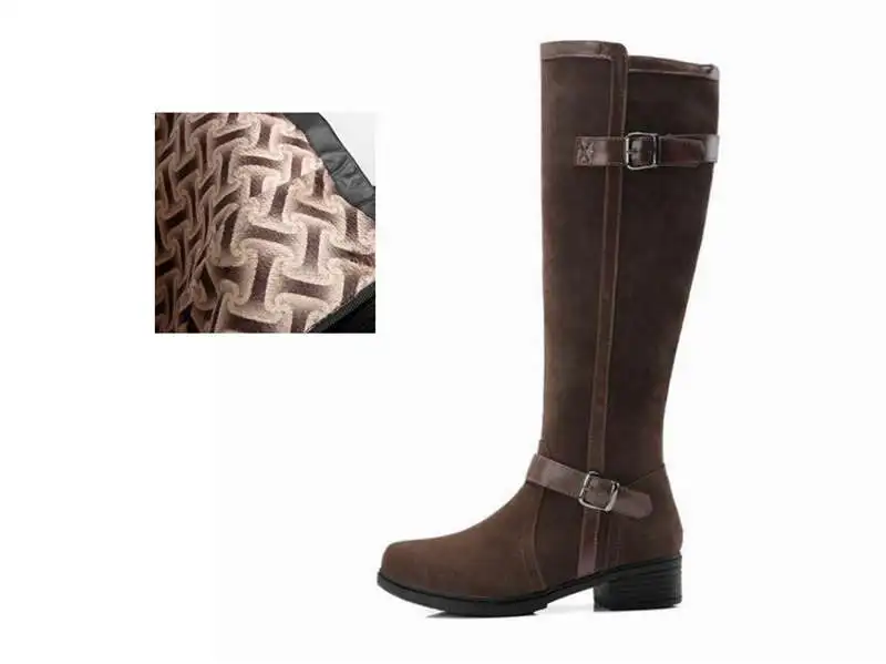 ASILETO/женские сапоги до колена; женские осенние мотоциклетные сапоги для верховой езды; Женская замшевая обувь с пряжкой; bottes femme bootie botas; S726 - Цвет: Brown velvet inside