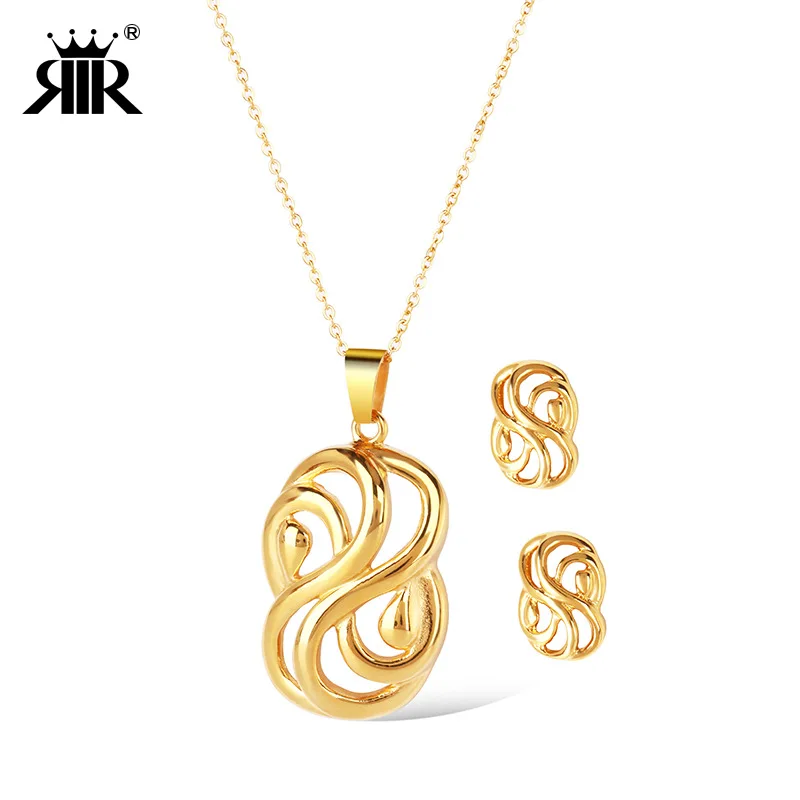 

Women's Titanium Steel Geometry Hollow out Cool Large Size Pendant Necklace Ear Stud Jewelry Set Stainless Steel Ornament