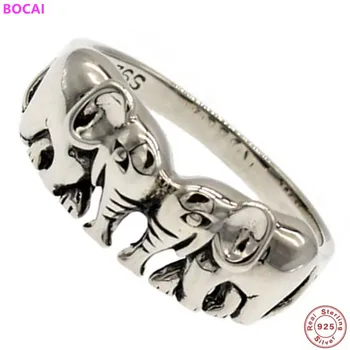 

BOCAI s925 sterling silver rings for women new Thai silver jewelry auspicious elephant woman's Thai silver ring 2020 new style