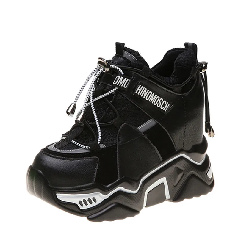 Skup 2019 moda kobiety wysokie buty na platformie 11CM szpilki kobiety gruba podeszwa trampki jesień oddychające botki Chunky Boot Winter