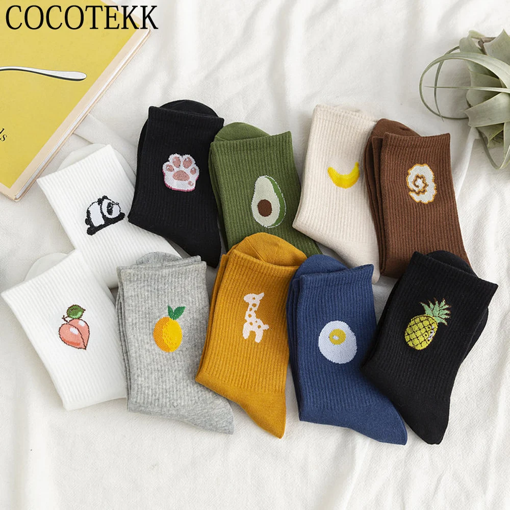 Женские носки, новинка, модные зимние мягкие теплые Носки с рисунком из мультфильма Harajuku Happy Fruit, носки с милым принтом в стиле хип-хоп, уличные трендовые рождественские носки