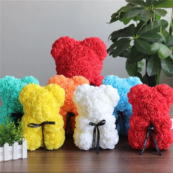 

25cm Valentines Day Gift Red Rose Teddy Bear Rose Flower Artificial Decoration Christmas Gifts Lovely Toy For Women Mother Girls
