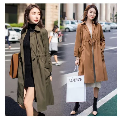 

Autumn Winter Windbreaker Women Trench Coat New Female Long Korean Loose Drawstring Waist Thin Early Autumn Large Size Coat
