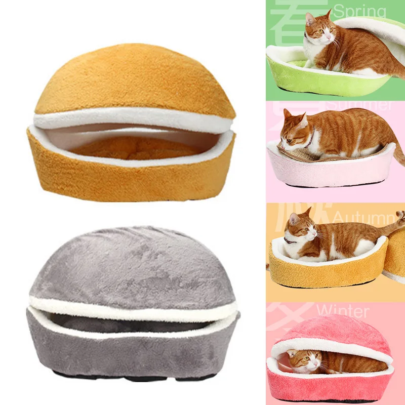 Removable Cat Sleeping Bag Sofas Mat Hamburger Dog House Short Plush Small Pet Bed Warm Puppy 3