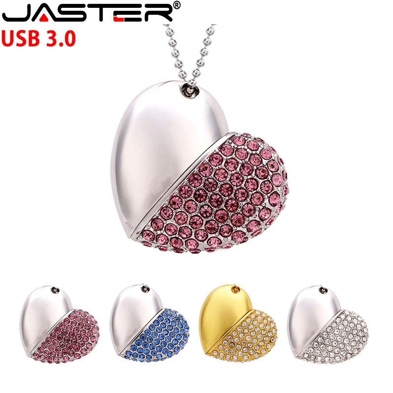 JASTER USB 3,0, Кристальный бриллиант, любовь, сердце, usb флеш-накопитель, карта памяти, сердца с цепочкой, флешка, 4 ГБ, 8 ГБ, 16 ГБ, 32 ГБ, 64 ГБ, подарок