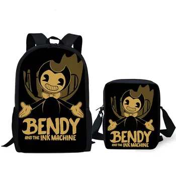 

2PCs Set Backpacks Cartoon Bendy and the Ink Machine School Book Bags Students Fashion Backpack/Messenger Bag/Pen Bag
