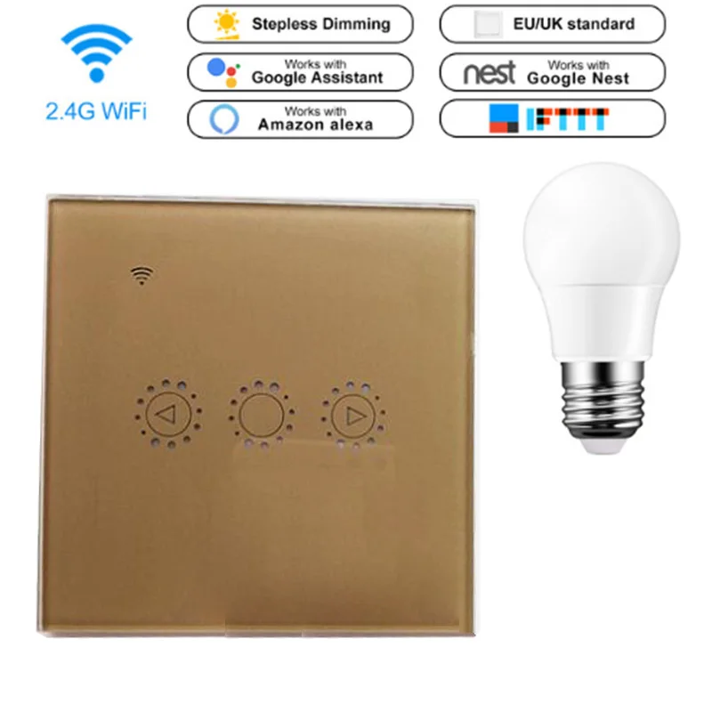 

WIFI Smart Remote Touch Dimmer Switch Alexa Google Tmall Smart Golden Dimmer Switch