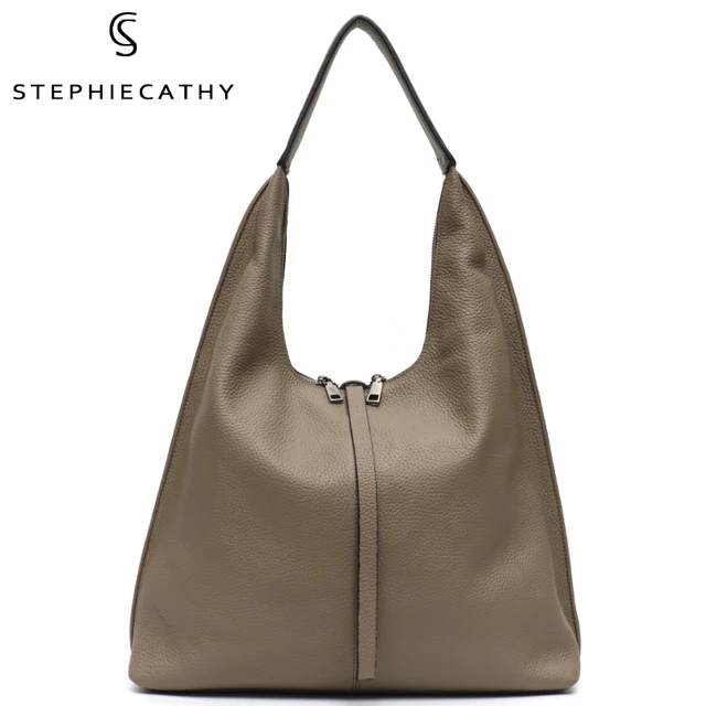 SC Soft Real Leather Hobo Women Large Casual Cowhide Single Shoulder String Flap Bag Female Big Simple Design Fashion Handbag 1