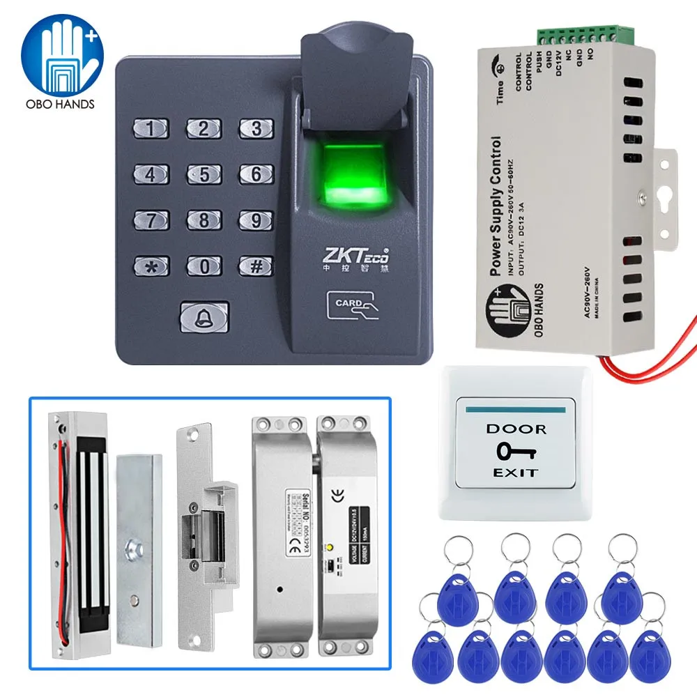 Комплект Системы Контроля Доступа биометрический считыватель отпечатков пальцев с магнитным замком DC12V блок питания с 10 RFID брелоками для