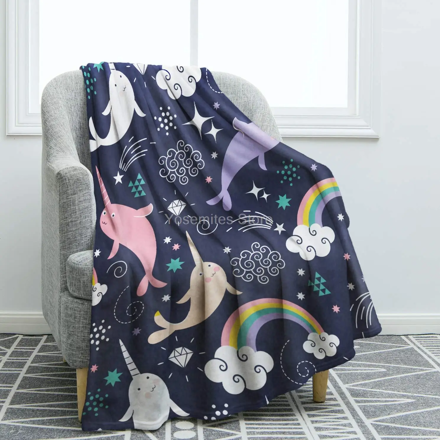 

Jekeno Narwhals Blanket Throw Smooth Soft Blanket for Sofa Couch Bed Office