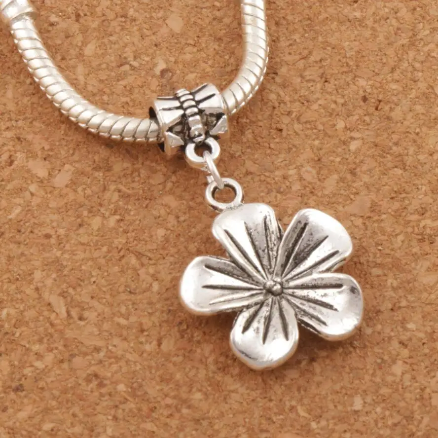 80ps    Zinc Alloy Tropical Plumeria Flower Big Hole Beads Fit European Bracelets Jewelry DIY B327 19.3x33.8mm