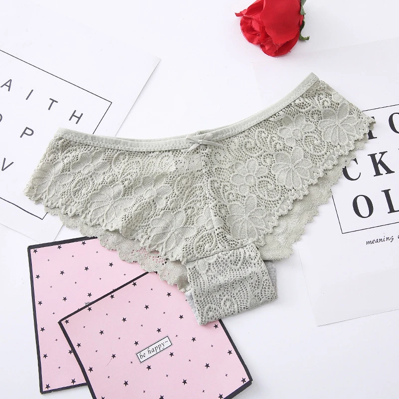 Green lace Woman Panties Ladies Underwear Sexy Lace Plus Pantyhose Transparent Low Rise Cotton Briefs Intimates New Hot on Sale - Цвет: Green lace