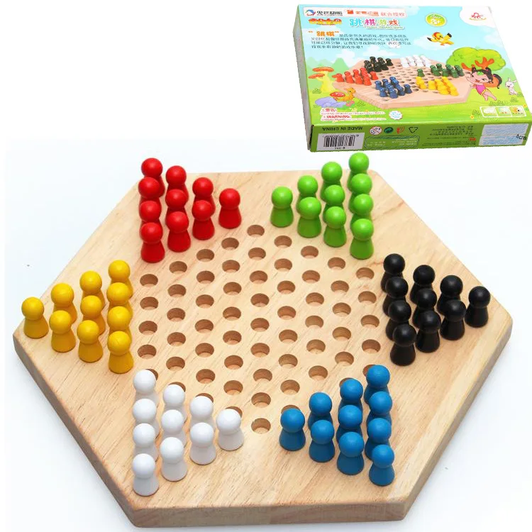 

Hexagon Checker Game Set Strategy Family Game Pieces Backgammon Wooden Educational Board Kids Home Classic Chinese Checkers Set