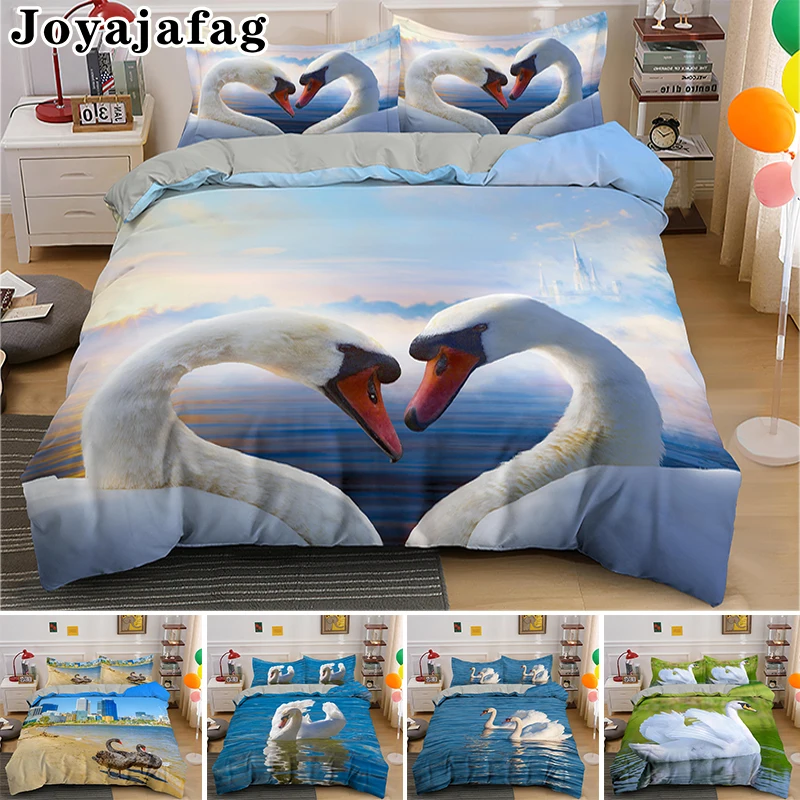 

Swan Design Luxury Bedding Set King Queen Single Duvet Cover With Pillowcase 2/3pcs Bedclothes Quilt Comforter Covers Bed Sets