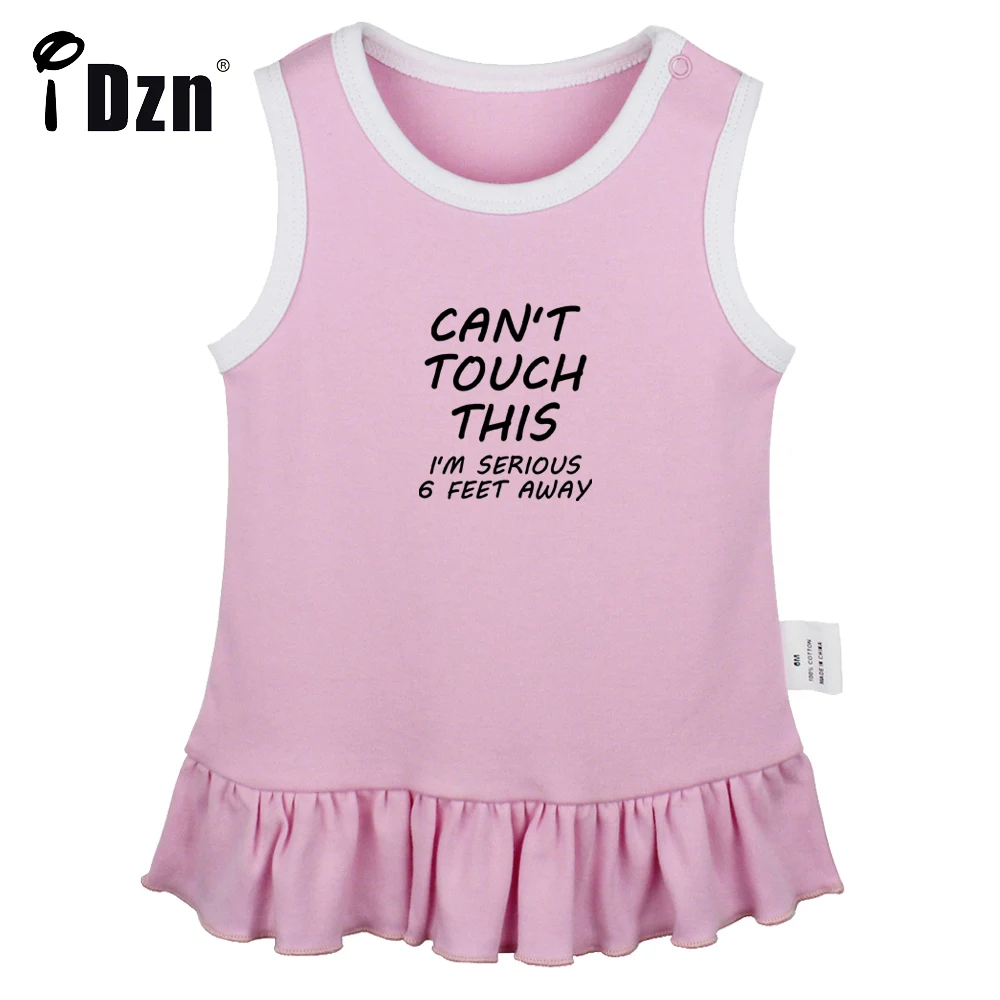 

iDzn Can't Touch This I'm Serious 6 Feet Away Fun Art Printed Pleated Dress Cute Baby Girls Sleeveless Dress Infant Vest Dresses