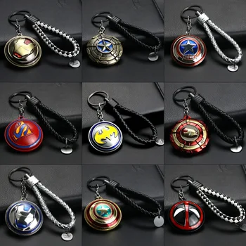 

Hot Marvel's Captain America Key Chain Steel Shield surrounding creative car key chains pendant tungsten steel leather rope