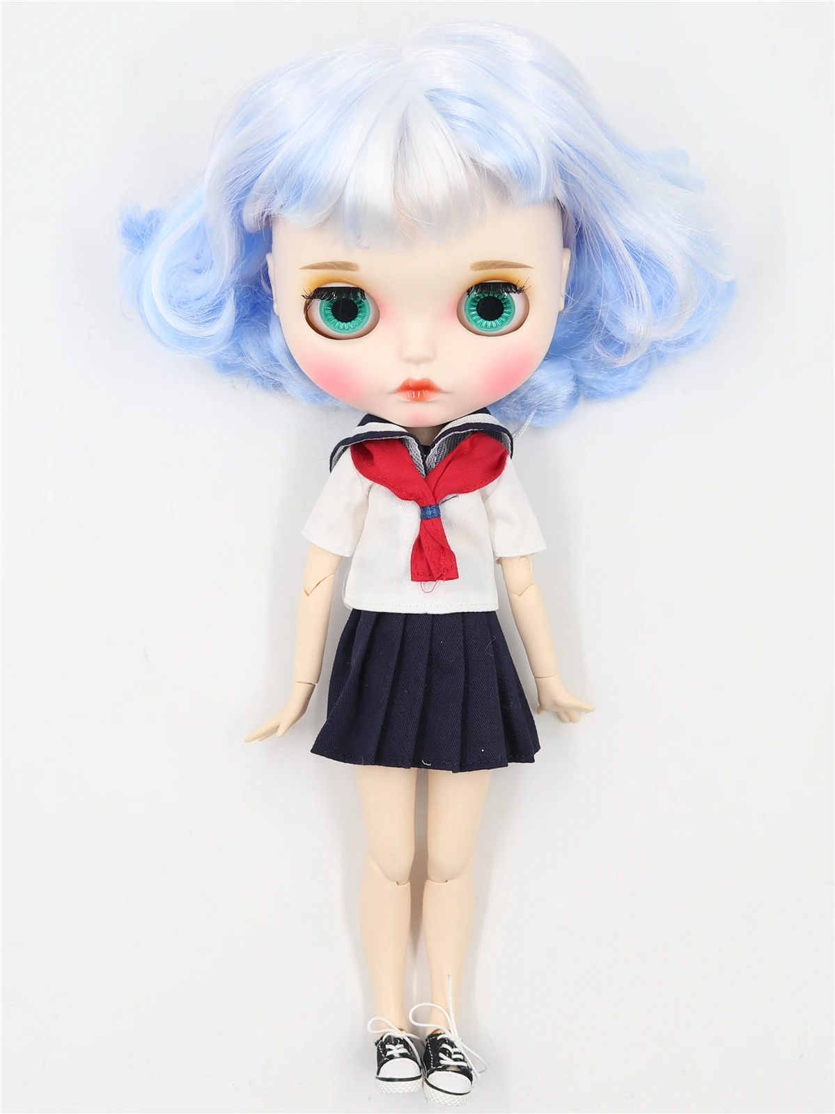 Neo Blythe Doll with Blue Hair, White Skin, Matte Pouty Face & Custom Jointed Body 1