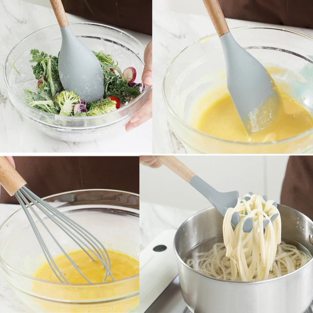 Leeseph силиконовая кухонная утварь набор кухонной утвари натуральные деревянные
