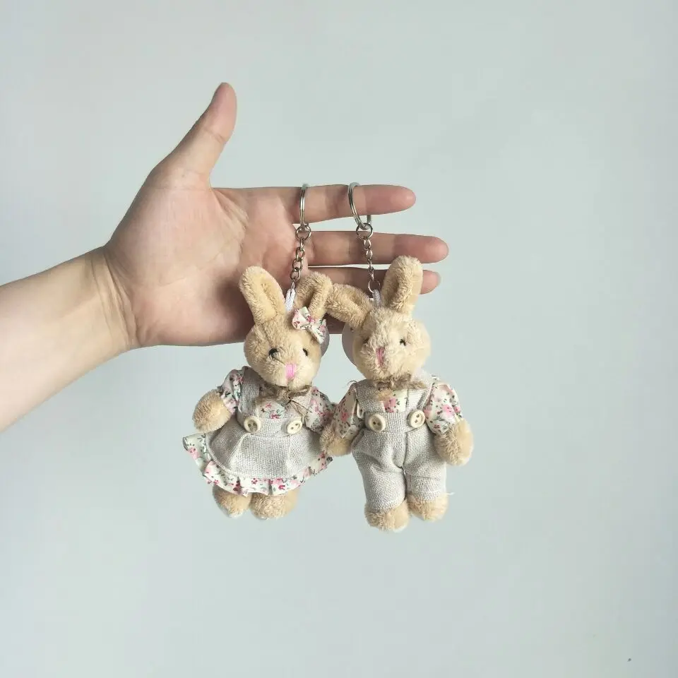 

20PCS/Lot Floral Cloth Teddy Bear Rabbit Bunny Dolls Key Bag Pendants Couple Bear Rabbit Plush Keychain Lovers Friends Gift