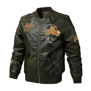 

2020 Fall New Baseball Uniform Flying Leather Jacket Men's Plus Size Loose Embroidery Motorcycles Men's PU 5xl Jacket Coat