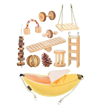 

Practical 10Pcs Hamster Chew Toys, Gerbil Rat Chinchilla Chew Toys & 1Pcs Hamster Bed House Hammock Small Animal Bed Cage Nest