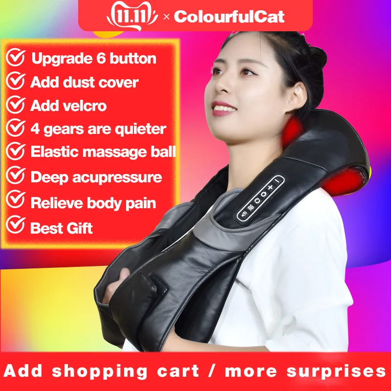 1744.88руб. 55% СКИДКА|Электрический роликовый массажер для шеи для боли в спине шиацу, инфракрасная лампа, массажная подушка Gua Sha, продукты для ухода за телом, релаксация-in Массаж и расслабление from Красота и здоровье on AliExpress 