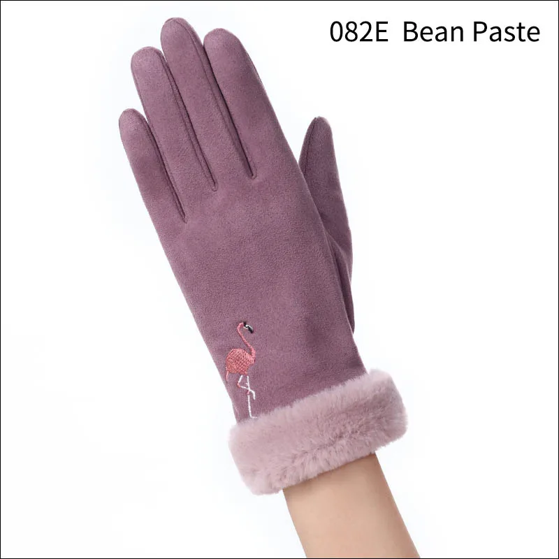 082E Bean Paste Открытый путешествия замша бархат 23 см сохраняет тепло прочный 1 пара бурелом леди перчатки многоцелевой - Цвет: 082E Bean Paste