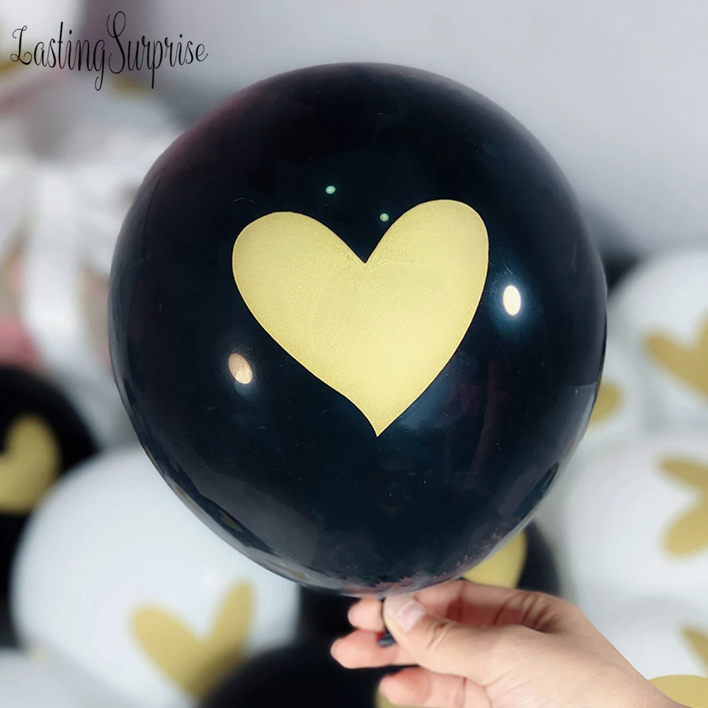 Black White Heart Balloon Leter Balloon Happy Birthday New Year Kids Birthday Party Decoration