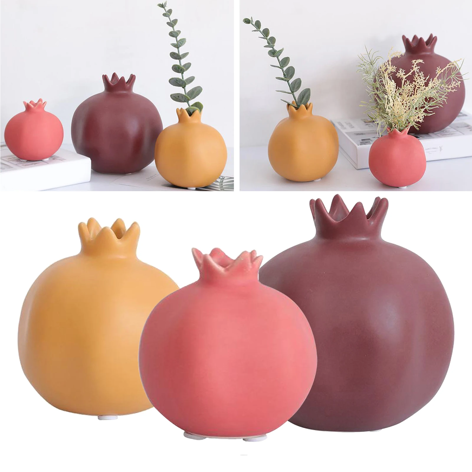 Chinese Classic Ceramics Vases Simulation Pomegranate Flower Insert Dried Floral Desktop Porcelain Vase Vintage Home Decor