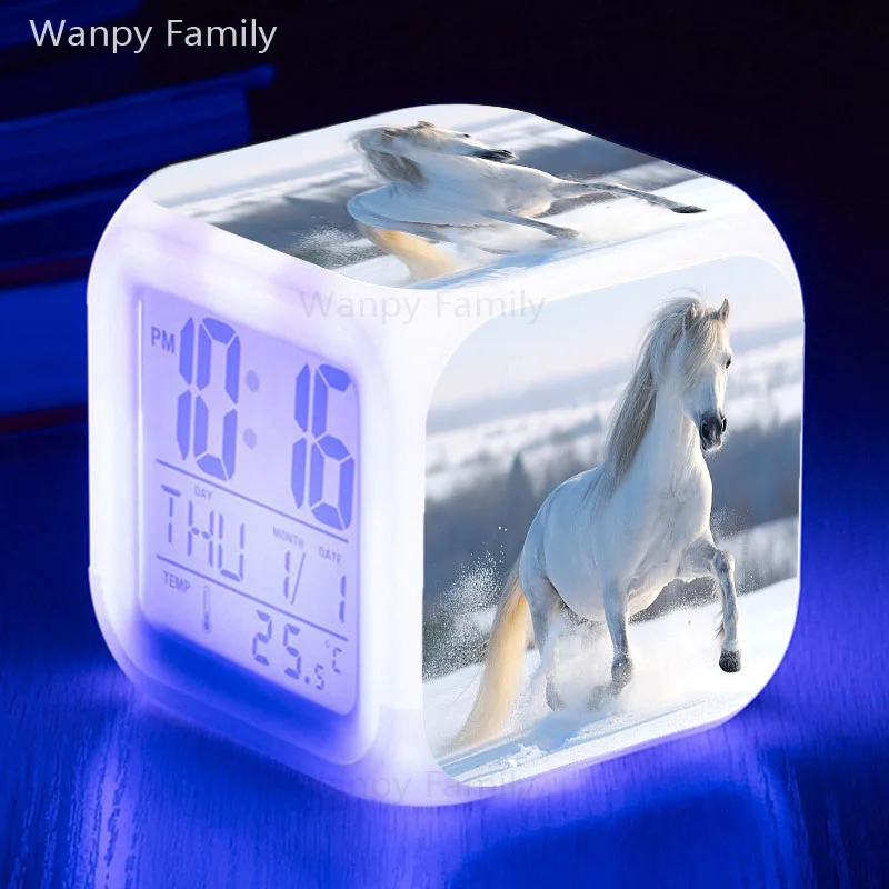 2022 New Snow Horse Alarm Clock 7 Color Glowing LED Digital Children Room Wake-Up Table Kids Birthday Gifts | Дом и сад