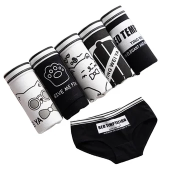 

4pcs/set Black and White Cartoon Women Underwear Panties Cotton Briefs Pretty Breathable Panties Women Girl Female Underwear