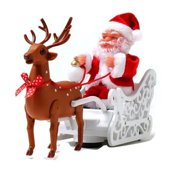 

Electric Santa Claus Doll Elk Pulling Sleigh Playing Music Christmas Decorations for Home New Year Children's Toy Christmas Gift