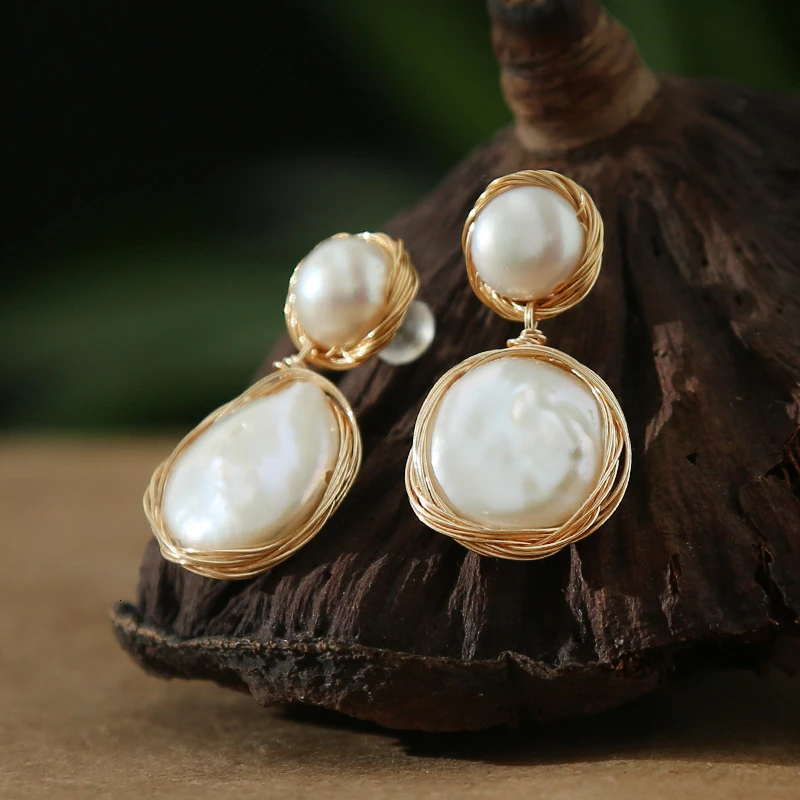 

Natural Freshwater Pearl Stud Earrings 13-14mm Large Pearl Drop Earrings Handmade Earring Wedding Party Gifts