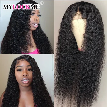 

Curly 4x4 Lace Closure Human Hair Wig Brazilian Curly Wig Remy Hair Pre-plucked Long 10-24 Inch Wig For Women MYLOCKME Hair