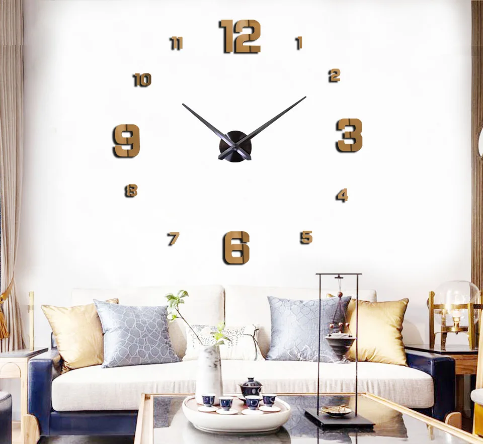 2020 Modern Design Large Wall Clock 3D DIY Quartz Clocks Fashion Watches Acrylic Mirror Stickers Living Room Home Decor Horloge