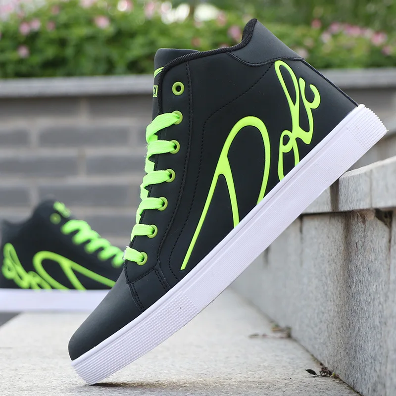 Мужская обувь для скейтбординга; высокие кроссовки; Повседневная дышащая Уличная обувь; спортивная обувь; прогулочная обувь в стиле хип-хоп; chaussure homme - Цвет: Black Green