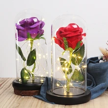 Светодиодный светильник с красными цветами в виде Розы и зверя, настольная лампа, романтический подарок на день Святого Валентина, День рождения, украшение, искусственные цветы