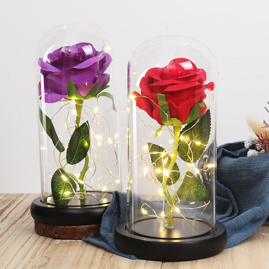 

LED Beauty Rose And Beast Red Flower Light Desk Lamp Romantic Valentine's Day Birthday Gift Decoration Artificial Fake Flowers