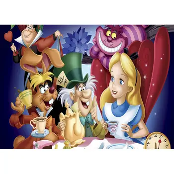 

Cartoon Photo Alice in Wonderland Little Girl and Wild Jungle Animals Fairy Tale Blue Background with Twinkle Stars Backdrops