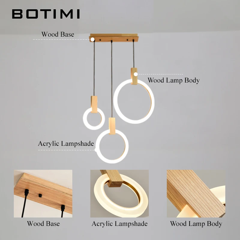 BOTIMI Rings 220V подвесной светильник s для столовой арт деко деревянный светодиодный подвесной светильник для лестницы Светильник для ресторана отеля