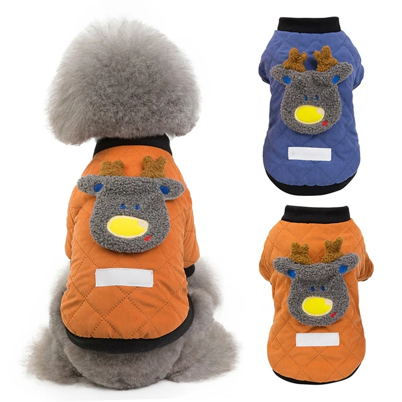 Симпатичная одежда для домашних животных, теплое пальто с хлопковой подкладкой с изображением оленя для собак, мягкий флисовый свитер со