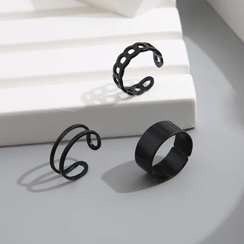 Chain Simple Style Black Ring Set For Women All-match Adjustable ring